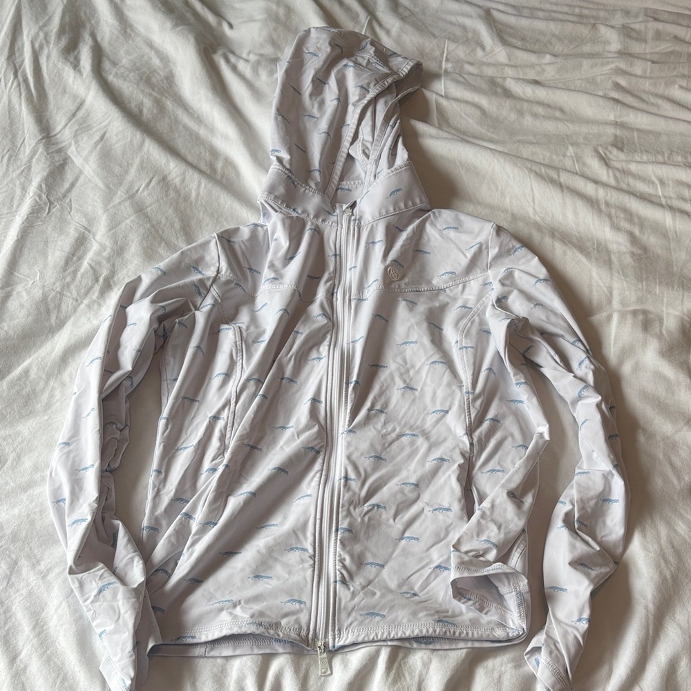 G/FORE Light Gray/white Hooded Jacket with Pale Blue Cat Print